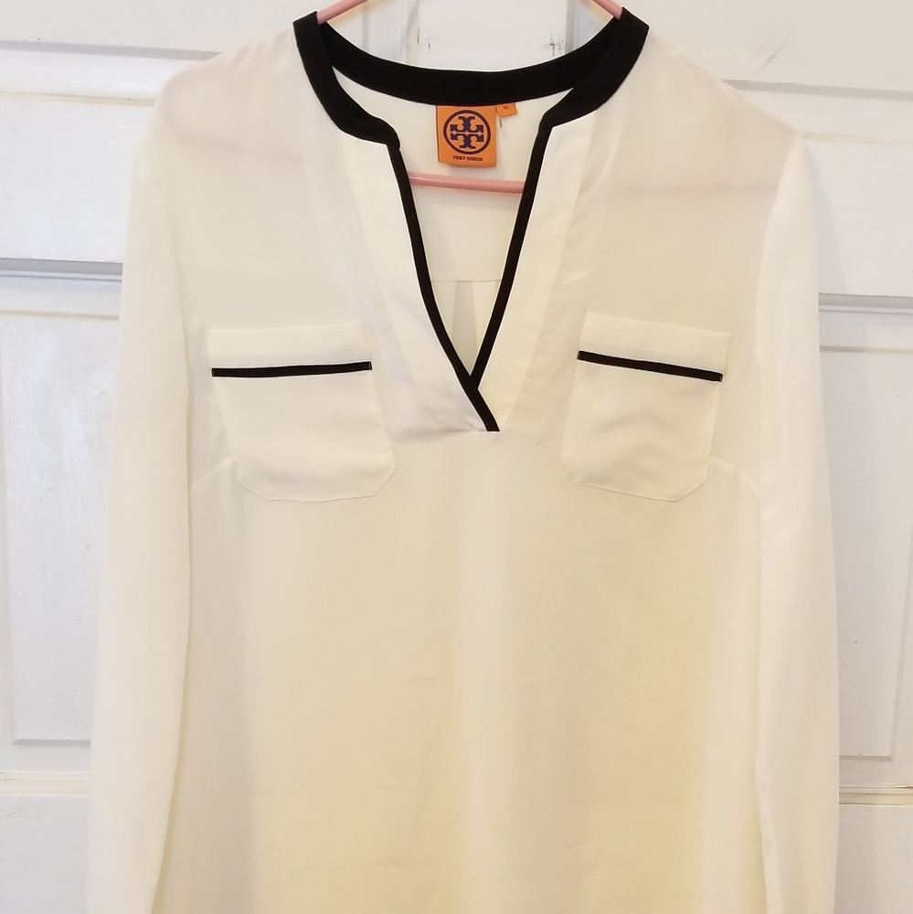 Tory Burch Ivory Black Tunic Top Size 10